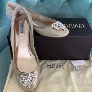 Badgley Mischka gold and rhinestone flat